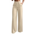 thumbnail image 2 of Zedker Wide Leg Pants for Women High Waisted Pants Solid Color Comfortable Pants Straight Leg Ankle Length Pant for Summer with Pockets Black L, 2 of 9