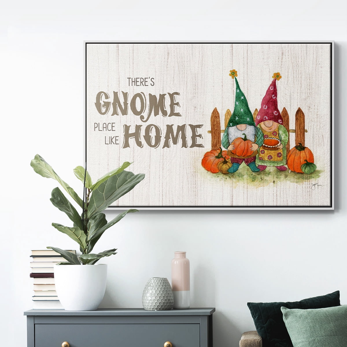 Gnome Place Like Home - Framed Gallery Wrapped Holiday Canvas - 17 x 25 - White Frame