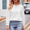 thumbnail image 5 of WREESH Womens Fashion Tunic Tops Loose Casual Solid Color Long Sleeve Round-Neck Blouses & Shirts Pullover White, 5 of 9