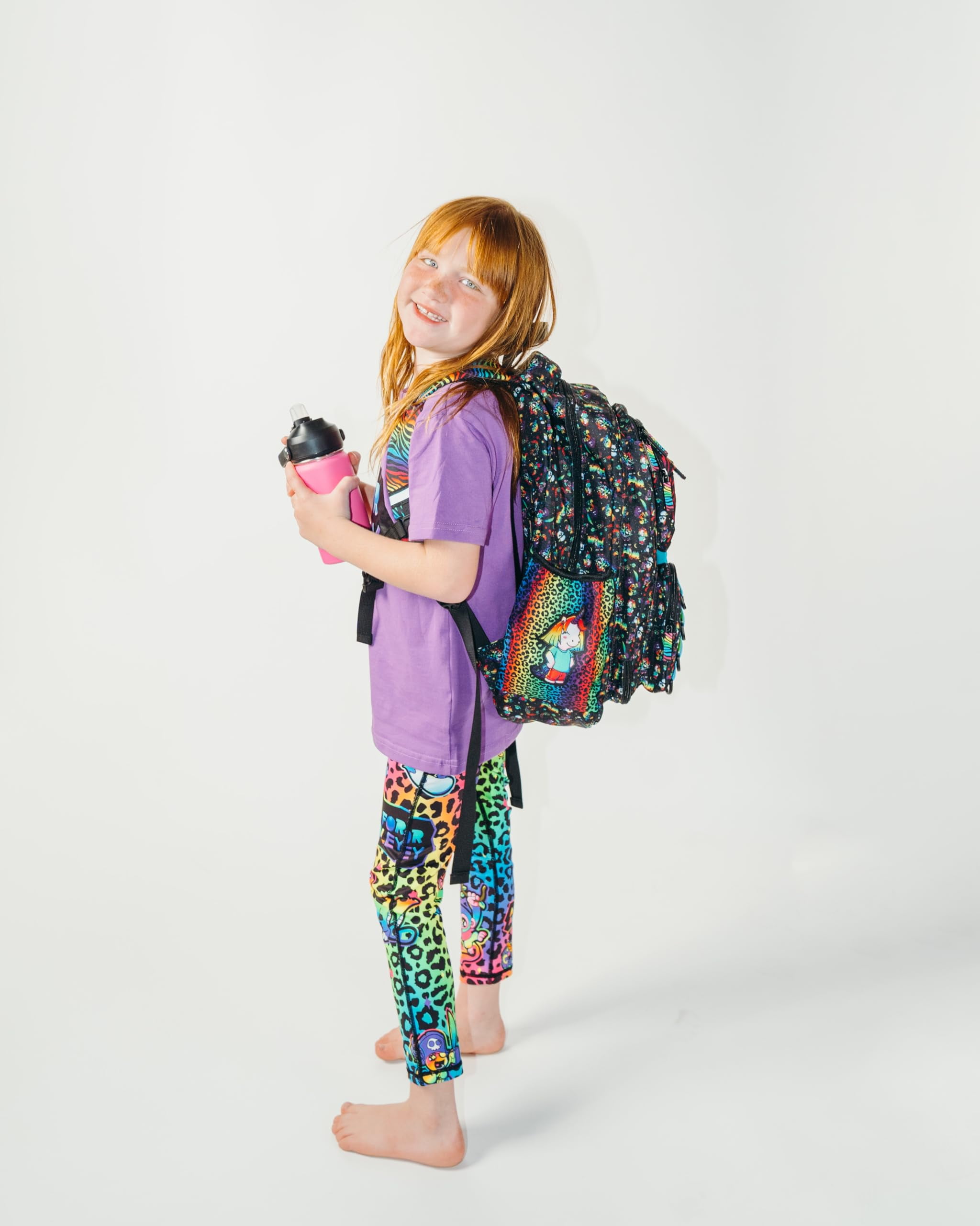 A for Adley Backpacks Featuring Adley Logos Great Backpack For School or Just Carrying Around Your Important Kid Things (Black Neon Rainbow)