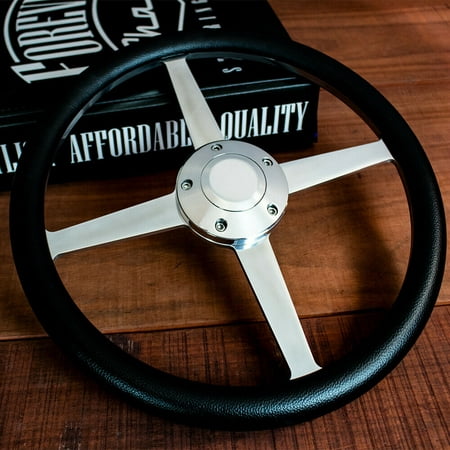 14" Polished Cross Black Half Wrap Steering Wheel Chevy Muscle C10 Hot Rod