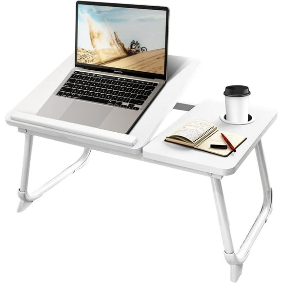 UTAH-Laptop Desk for Bed or Couch, Lap Desk, Woking in Bed Desk, Home Office Desks, Breakfast Tray, Desk with Cup Holder, Watching Movies in Bed, Laptop Stand for Bed, Fordable Legs Desk (White)