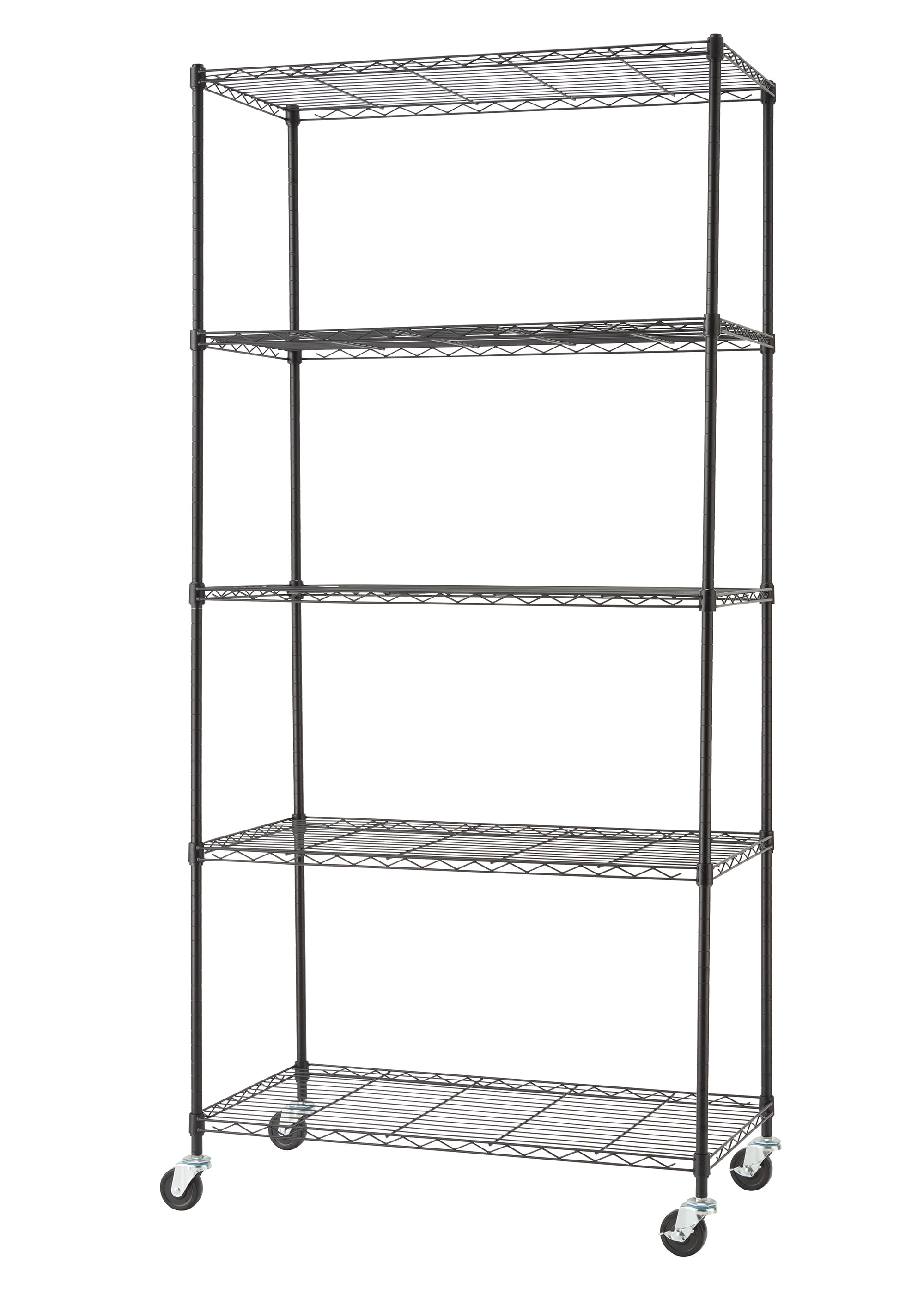 TRINITY BASICS® 5-Tier NSF Wire Shelving Rack with Wheels, 36" W x 18" D x 72" H, Black