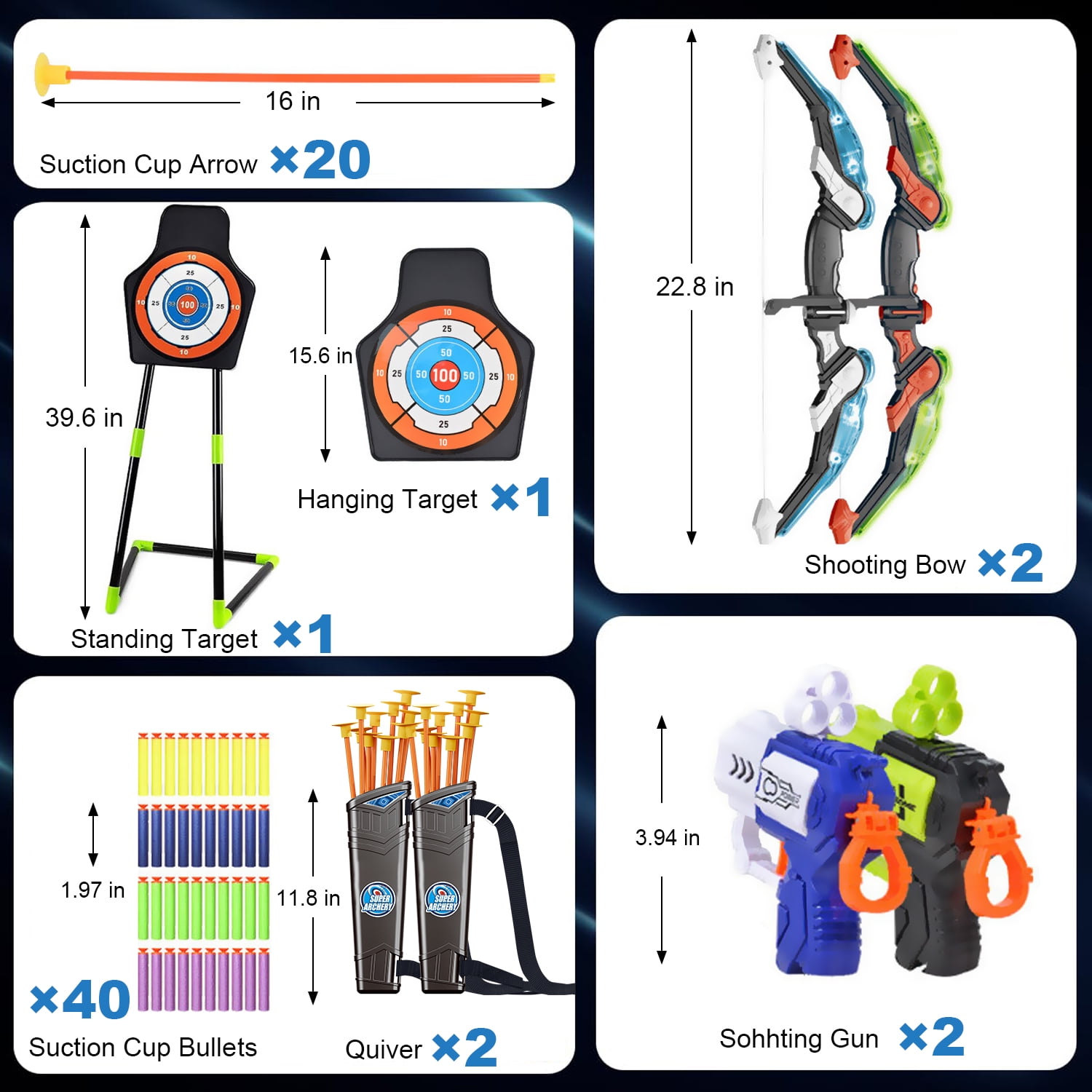 ASTRAEA 2 Pack Bow and Arrow Set for Kids, LED Light Up Archery Set with Shooting Game Toy & Standing Target for Boys and Girls Age 5 6 7 8 9 10 11+, Indoor Outdoor Activity Gift for Christmas