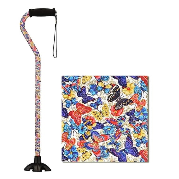 Medical Products Sugarcane, Walking Cane with All Rubber Quad Tip Base and Carrying Strap, Symphony Design