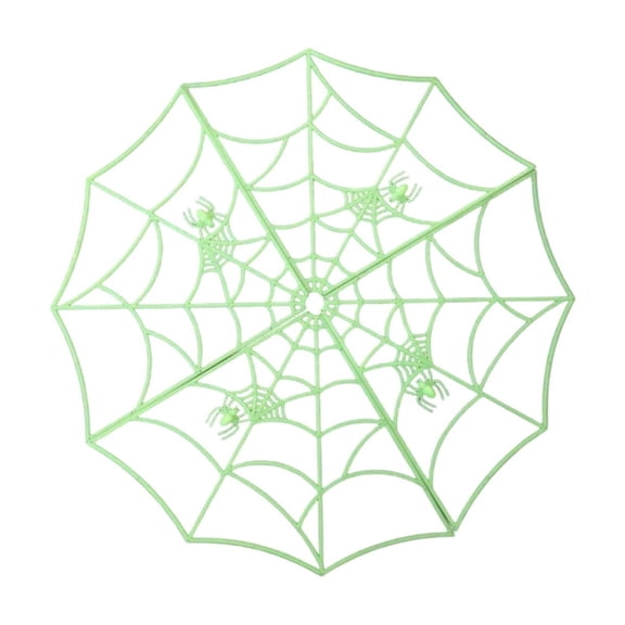 SLYNSHome Plastic Spider Web Hanging Ornament With Small Spiders,Green Glow In Dark Spiderweb Decor For Window Wall Porch Indoor Outdoor Fall Halloween Spooky Party Decor
