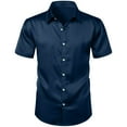 thumbnail image 4 of Mens Shirts Short Sleeve, Men's Satin Silk Dress Shirts Solid Short Sleeve Button Down Shirt Casual Business Prom Party Wedding Formal Shirts, 4 of 8