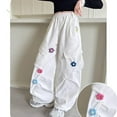 thumbnail image 5 of XQYLOS Wide Leg Cargo Pants for Teen Girls Cute 3D Flower Elastic Waist Hiking Jogger Loose Baggy Sweatpants with Pockets, 5 of 9