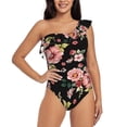 thumbnail image 2 of Yiaed Rose Flowers Print Women One Piece Swimsuits Tummy Control One Shoulder Bathing Suits Pattern Ruffle Swimwear-X-Large, 2 of 8