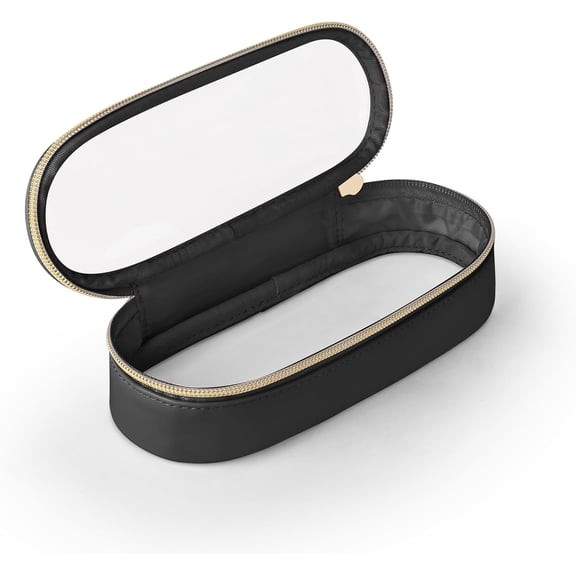 Lohol Clear Leather Travel Makeup Brush Holder Portable Transparent Waterproof Cosmetic Brush Storage Bag (Black)