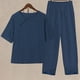 thumbnail image 1 of ICHUANYI ClearanceWomen's Summer Printed Short Sleeve Half Sleeve Round Neck Cropped Top + Casual Pants Suit Set Two Piece Lounge Set(Navy, XL) ICHUANYI WER20232080505301, 1 of 4