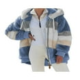 thumbnail image 1 of Women Contrast Color Hooded Coat Long Sleeve Zip-up Plush Tops, 1 of 4