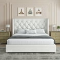 thumbnail image 3 of 4 EVER WINNER Queen Size Bed Frame, White Queen Bed Frame, Modern Upholstered Platform Bed Frame with Button Wingback Headboard, White, 3 of 7