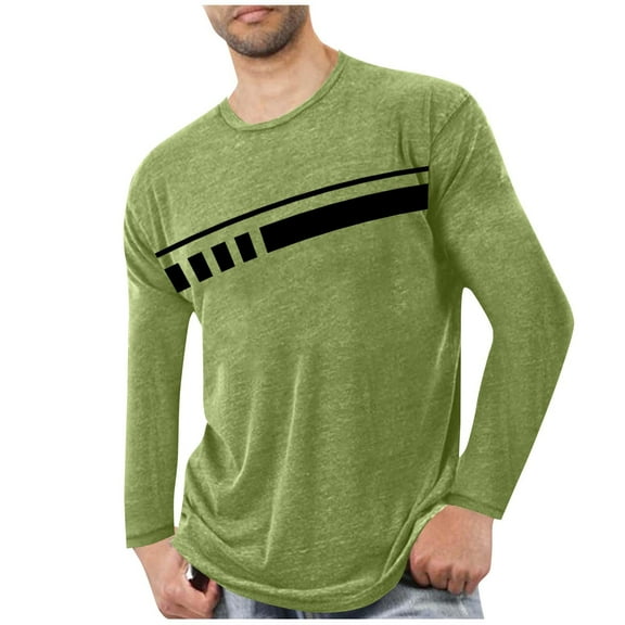 KeShDi Men's Shirts T Shirt Men Sports Fitness Home Printed Pajamas T-shirt Long Sleeve Round-Neck Green M