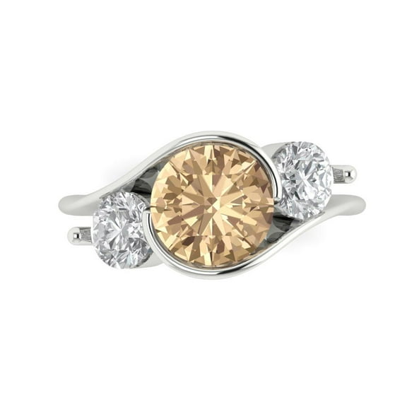 Three-Stone Engagement Ring for Women - 3.5ct Yellow Moissanite in 18K White Gold Promise Ring