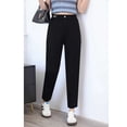 thumbnail image 5 of Women's Black Slim Fit Casual Pants, Thin Knit Stretch Fit Tapered Pants, Fashionable Tight Harem Pants for Summer, 5 of 7
