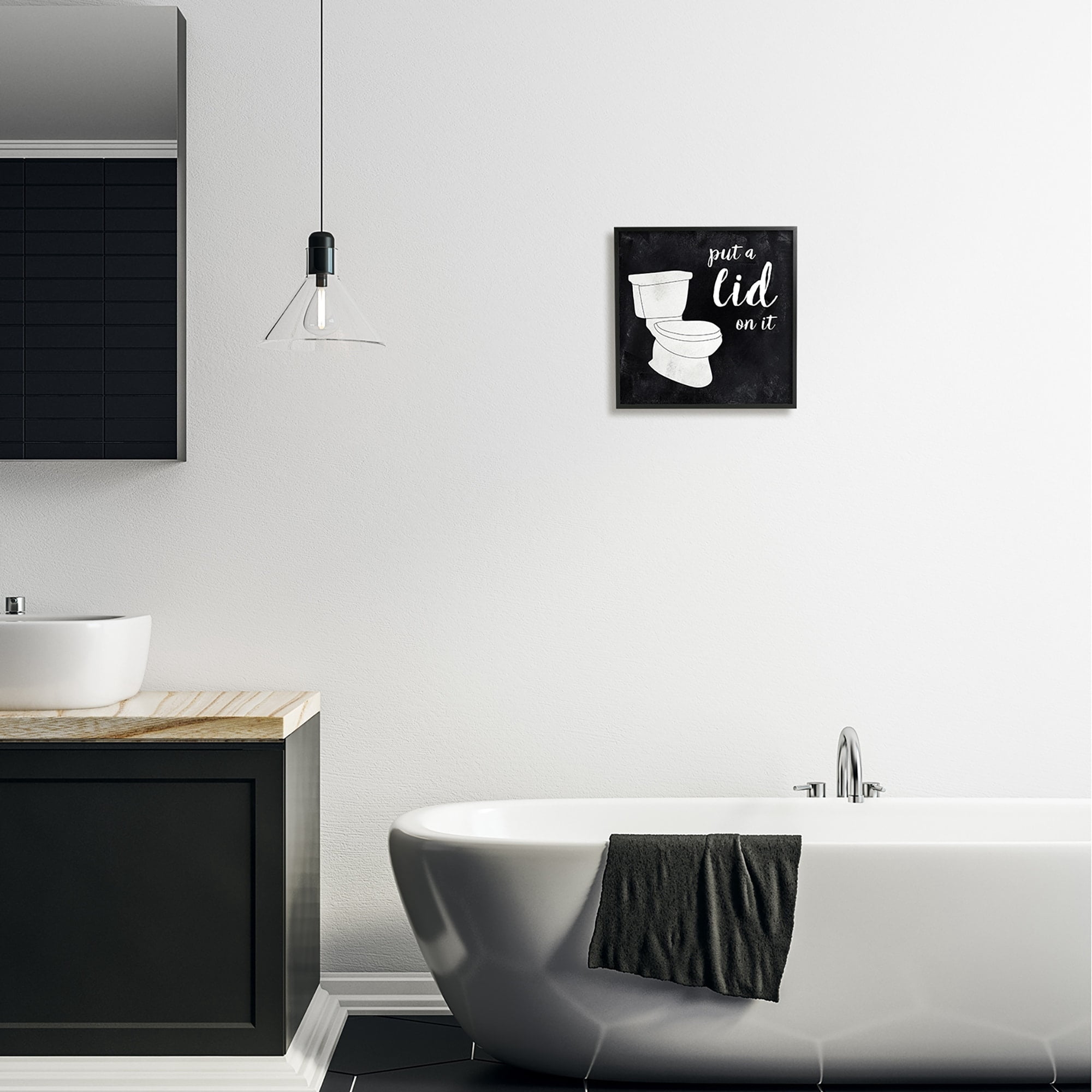 Stupell Industries Put Lid On It Humorous Bathroom Toilet Phrase Graphic Art Black Framed Art Print Wall Art, Design by CAD Designs