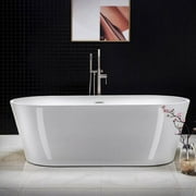 WOODBRIDGE 71" Acrylic Freestanding Bathtub Contemporary Soaking Tub with Brushed Nickel Overflow and Drain BTA1701