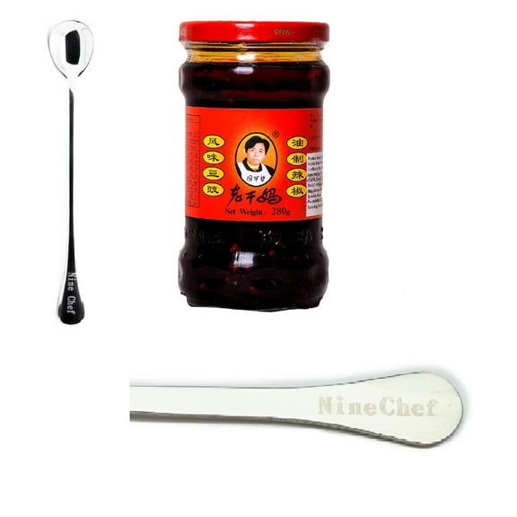 NineChef Bundle - Lao Gan Ma(Laoganma) Black Beans Chili Sauce 9.88OZ 1 Bottle  1 NineChef Spoon