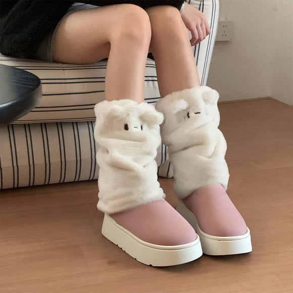 Winter Warm Boots Cute Cat Design Lined Comfortable Outdoor Boots For Cold Weather Pink 39 Flock
