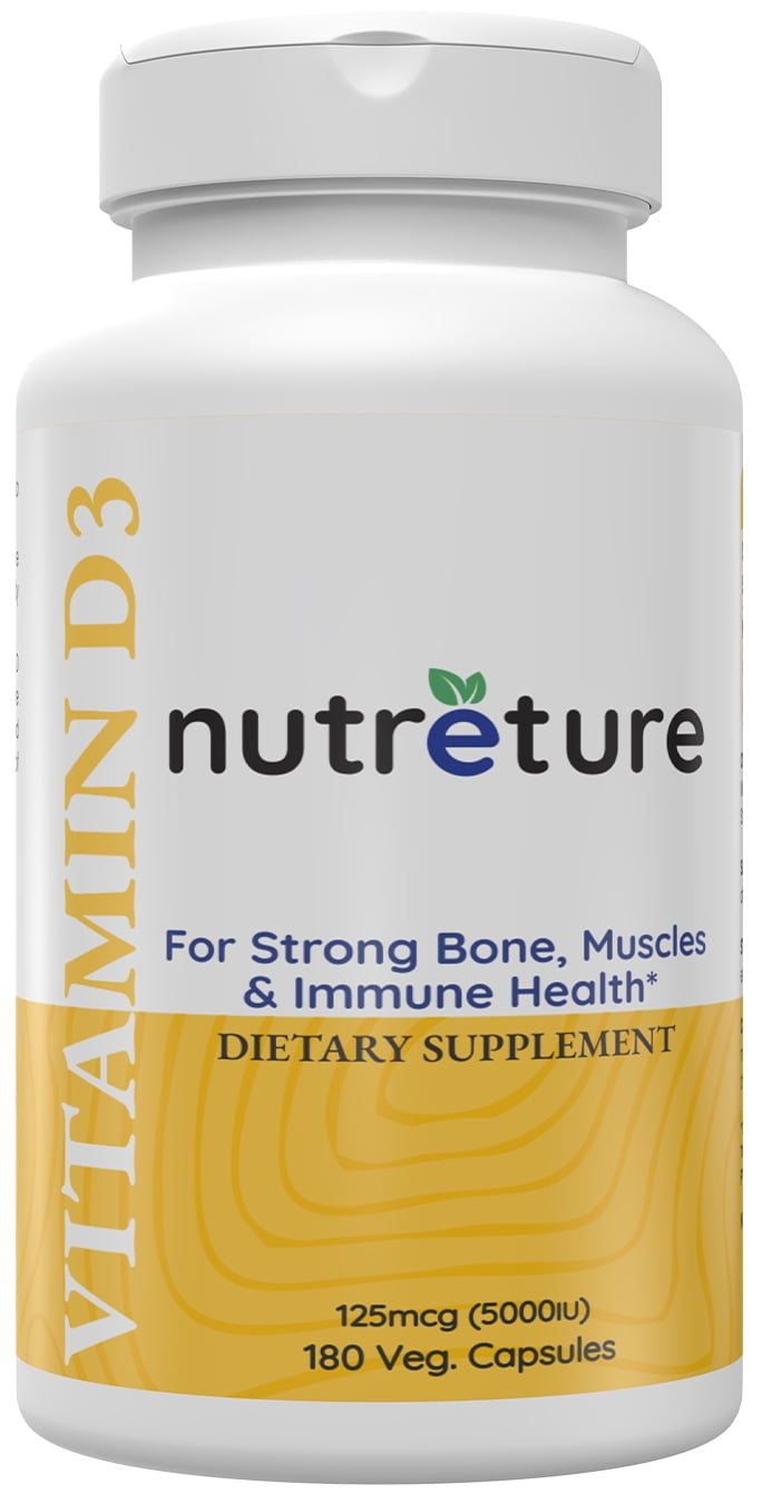 NUTRETURE Vitamin d3 5000 iu 180 Capsules for Healthy Bones, Teeth