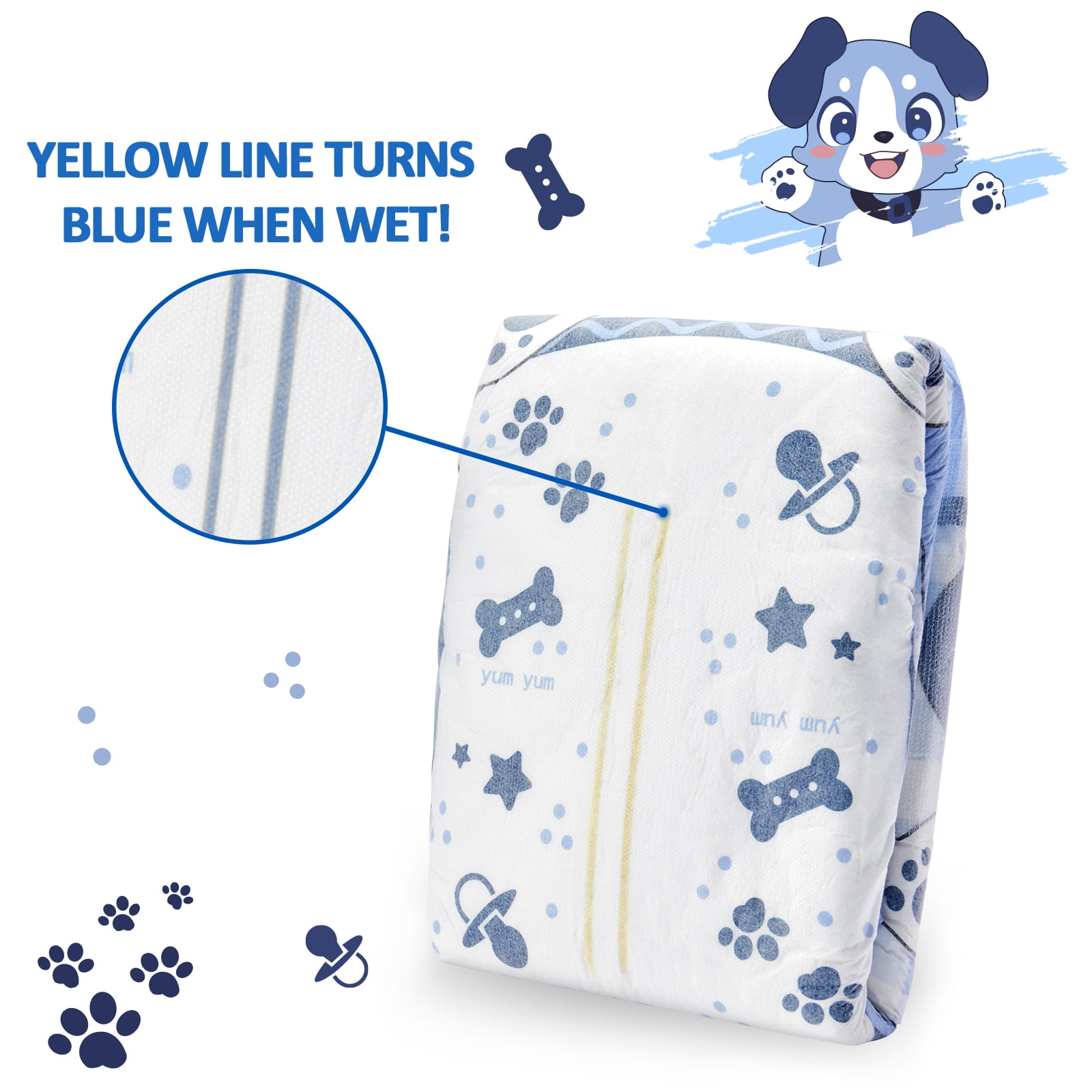Littleforbig Adjustable Hook-and-Loop Fastener Closure Adult Printed Cloth Back Diaper 80 Pieces (8 Packs) - Little Blue BabyFur (X-Large 48"-56")