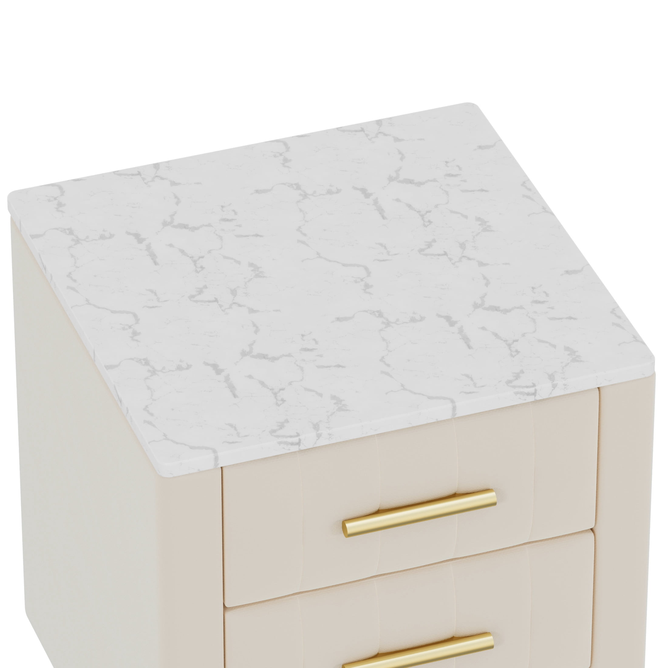 Noble House Upholstered Nightstand with 3 Drawers, Velvet Bedside Table with Metal Legs, Beige
