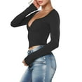 thumbnail image 3 of Weardear Women Sexy Ribbed Knit Crop Tops Long Sleeve V Neck Button up Fall Casual Basic Slim Fit Henley T Shirts, 3 of 6