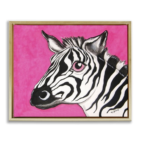 Stupell Industries Contemporary Zebra with Heart Eyes Gold Floating Frame Canvas Art, 21 x 17, by Michelle Gilsey