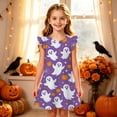 thumbnail image 2 of Dresses for Girl Cute Ghost Pumpkin Print Flutter Sleeve Crew Neck Shift Dress for Halloween Party Toddler Casual Boho Sundress, 2 of 5