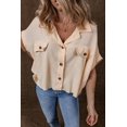 thumbnail image 3 of Chic Women's Beige Waffle Splicing Short Batwing Sleeve Shirt with Flap Detail - [ZhiHiMeRi] | (US 12-14)L, 3 of 11
