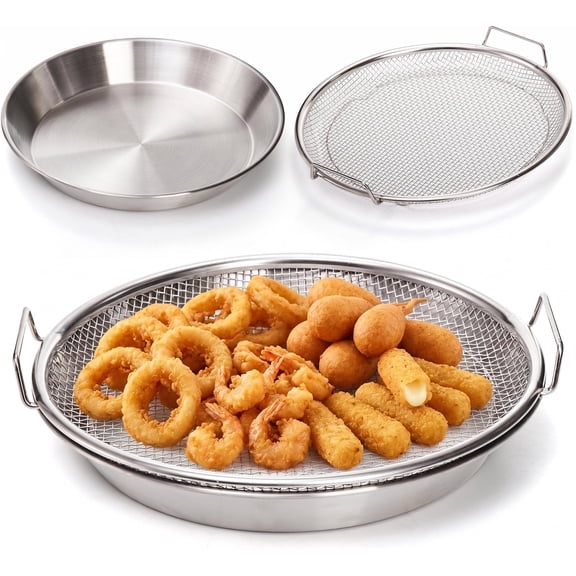 Stainless Steel Air Fryer Mesh Pan & Oil Filter Tray, 10.3" Draining Basket for Fried Food & BBQ