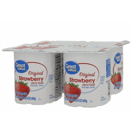 Great Value Original Strawberry Low-fat Yogurt, 6 oz, 4 Count