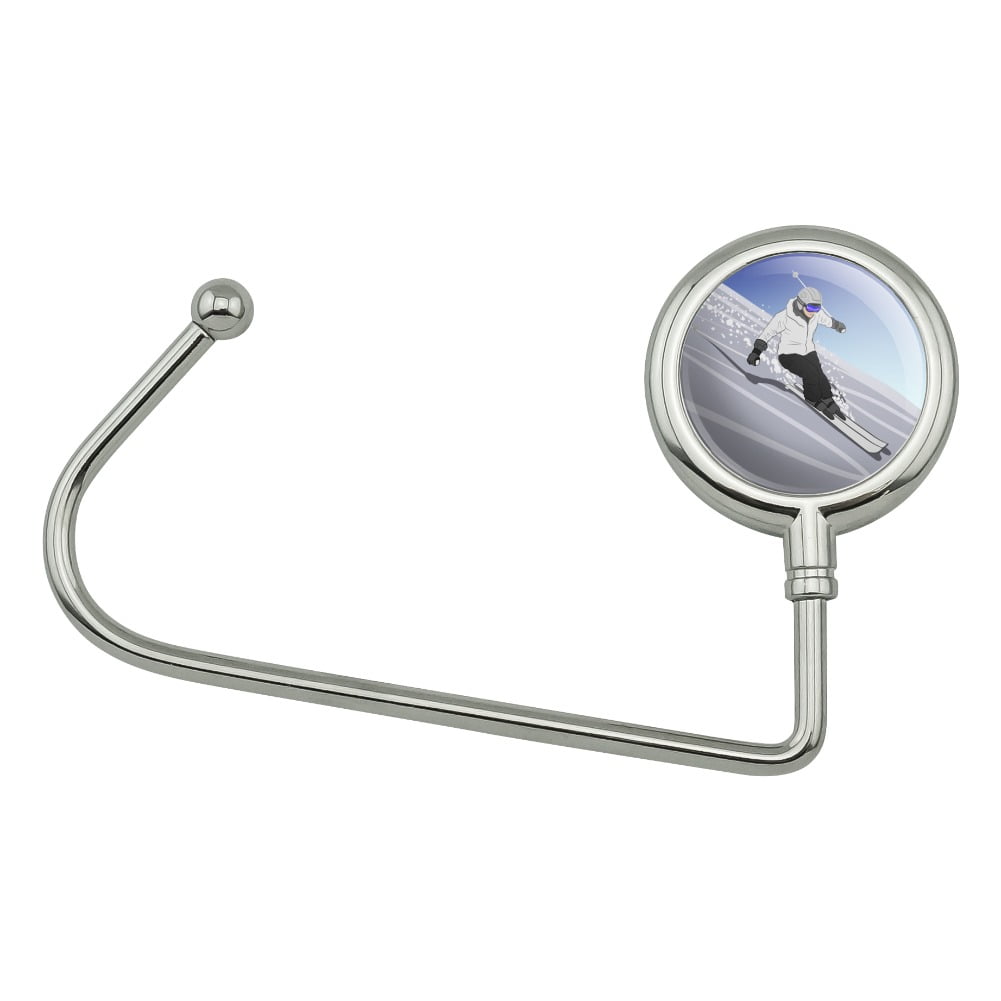 Skiing Down Mountain Skier Snow Skis Purse Bag Hanger Holder Hook