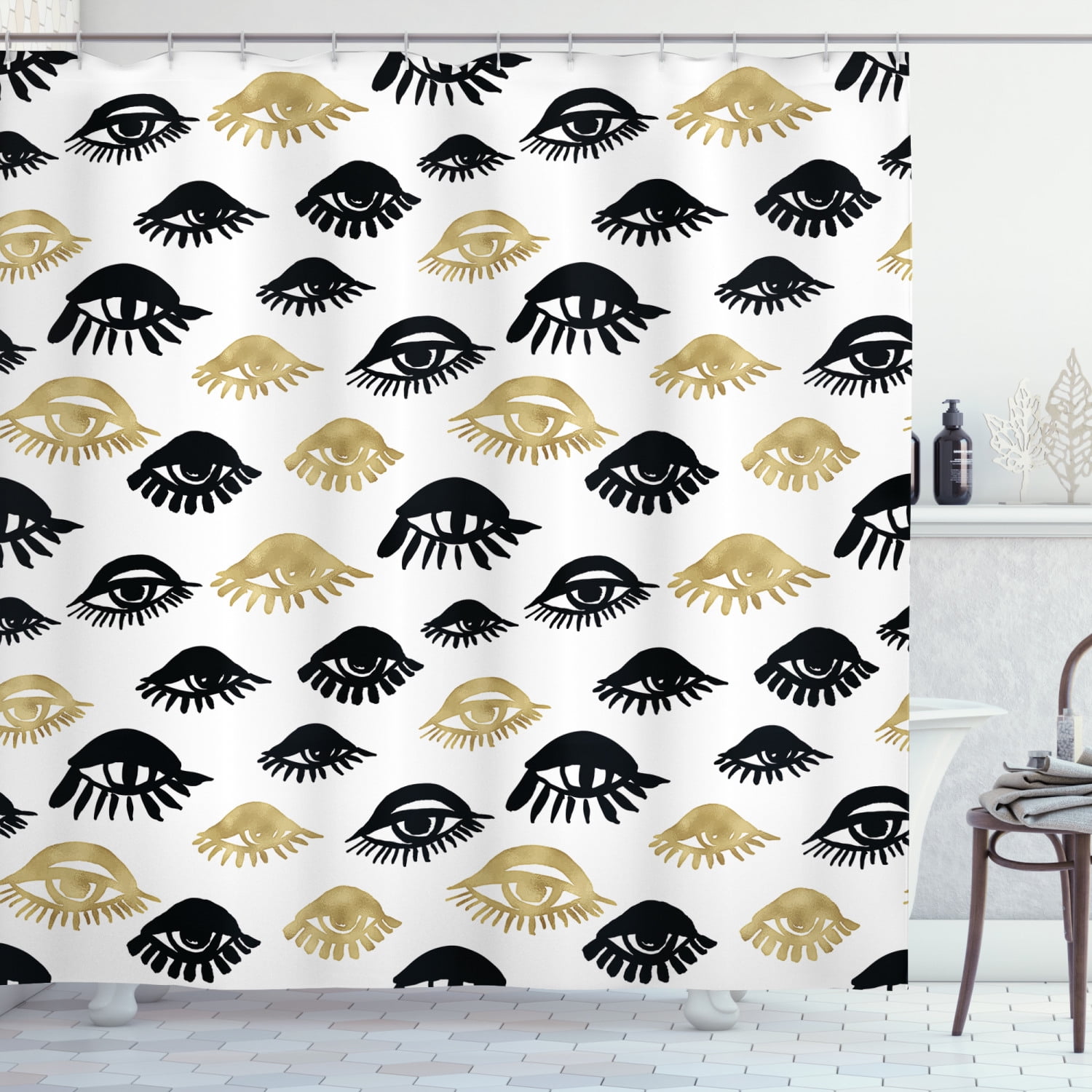 Trippy Shower Curtain, Sexy Woman Eyes with Eyelash Unusual Style