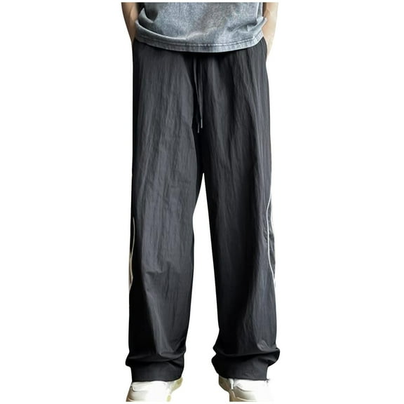 PuLe Men's Pants Men's Casual Pants Elastic Waist Drawstring Trousers Beach Summer Lightweight Straight Pants Wide Leg Pant with Pocket