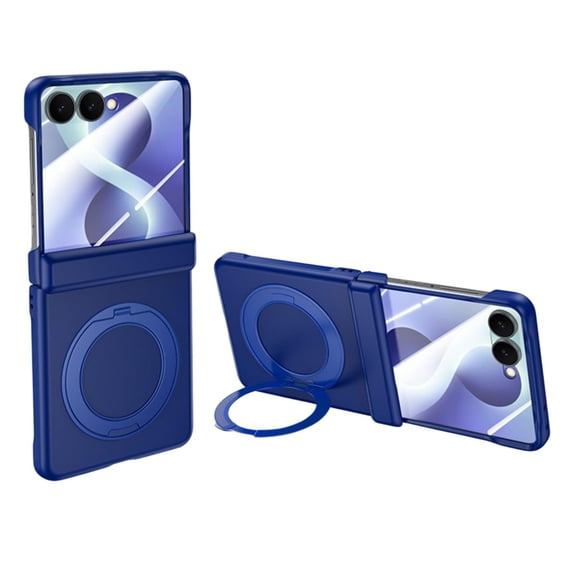ELEHOLD Magnetic Case For Samsung Galaxy Z Flip8 Built-in Screen Protector,360 Ring Kickstand Hinge Protection Shockproof Rugged Cover,Blue(Clear Film)
