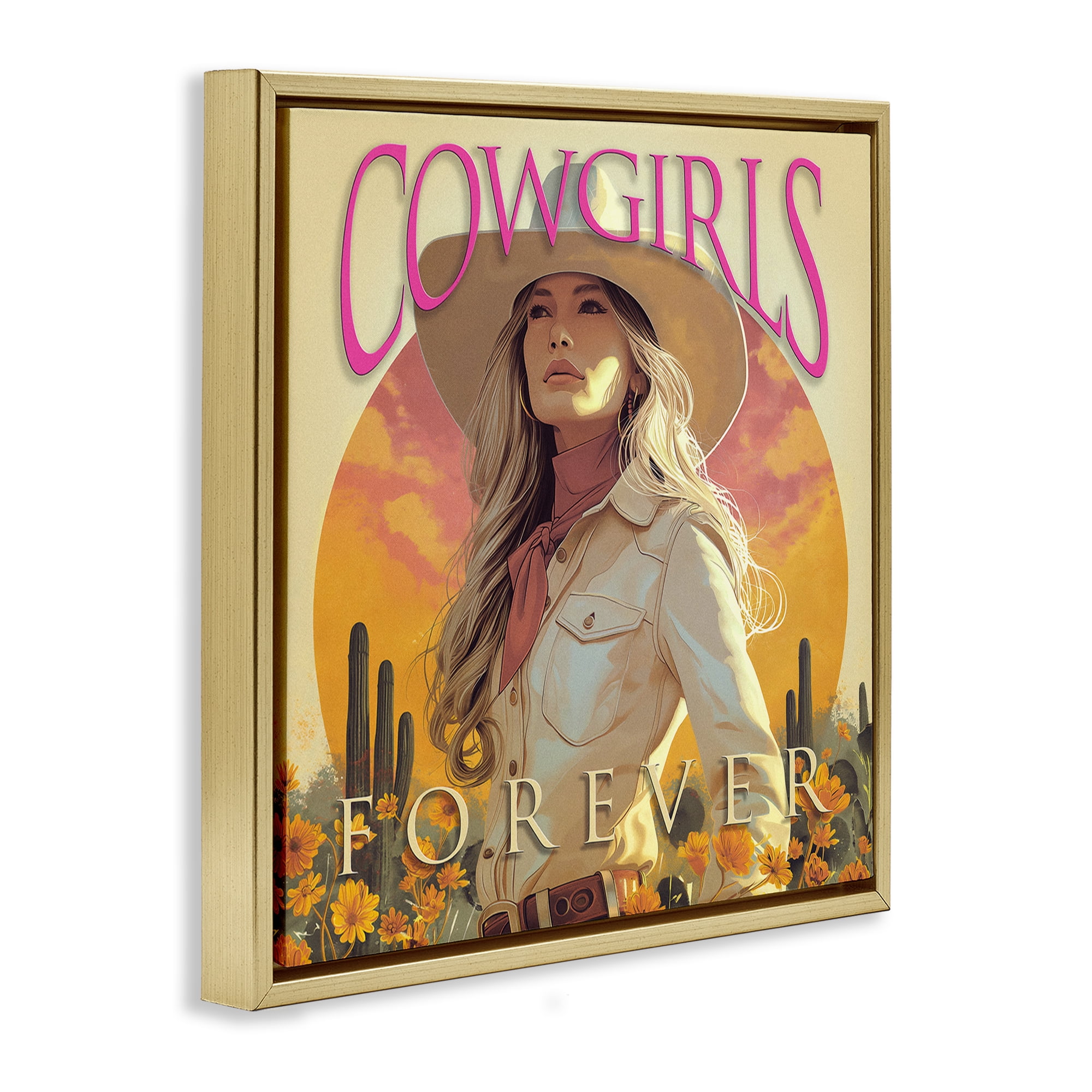 Stupell Industries Cowgirls Forever Portrait People Painting Gold Floater Framed Canvas Art Print Wall Art, 25 x 25