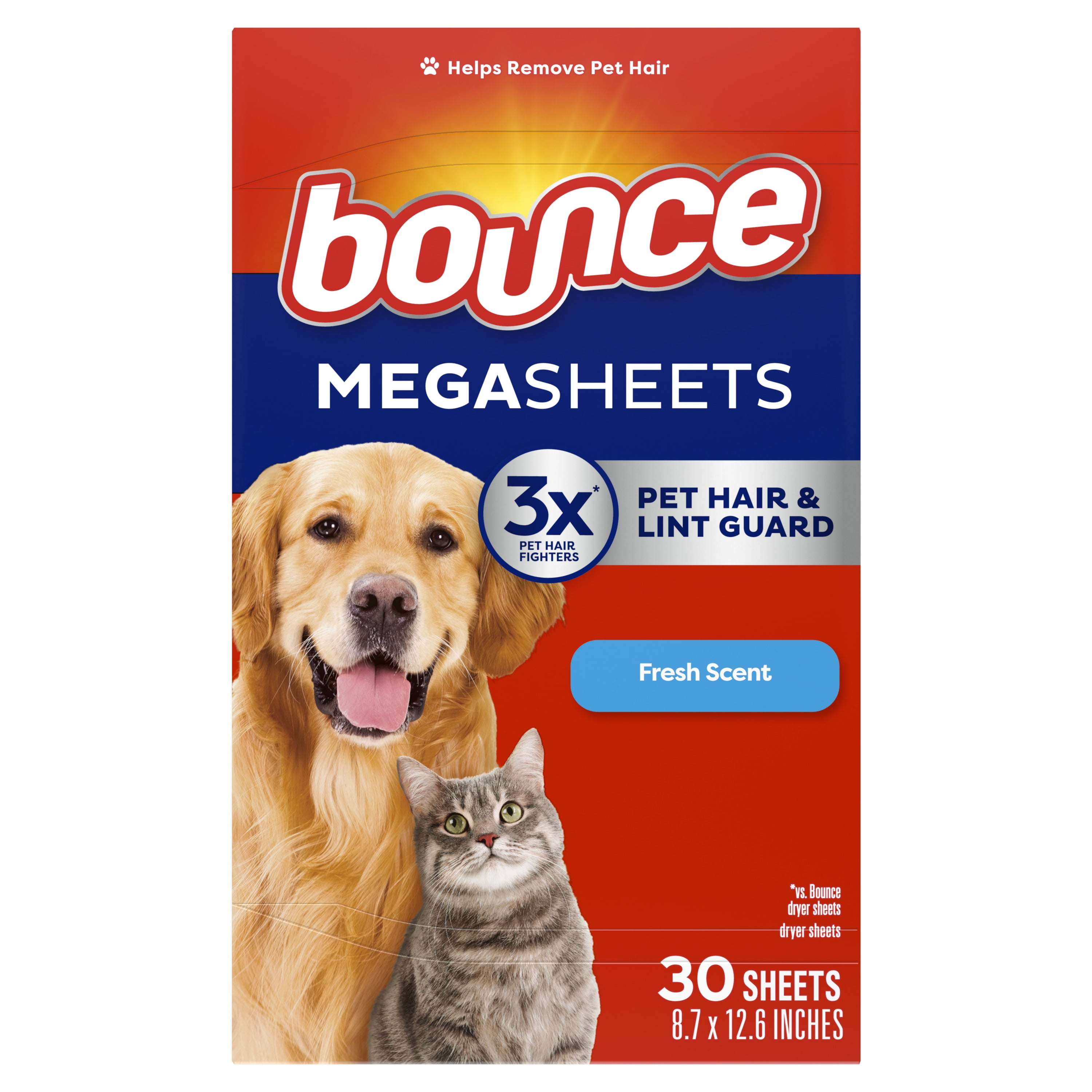 (9 pack) Bounce Dryer Sheets, Pet Hair and Lint Guard, Fresh Scent, 30 Mega Dryer Sheets