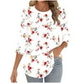 thumbnail image 7 of Jsaierl Womens 3/4 Length Sleeve Tops Summer Round Neck Shirts Cute Graphic Petite Blouses Work Elegant T-shirts Top S-3XL, 7 of 7