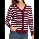 thumbnail image 2 of Suéteres Tipo Cárdigan de Larga para Mujer, Informales, Ligeros, con Botones y Cuello en V, para Otoño Rayas Rojas Oscuras M, 2 of 9