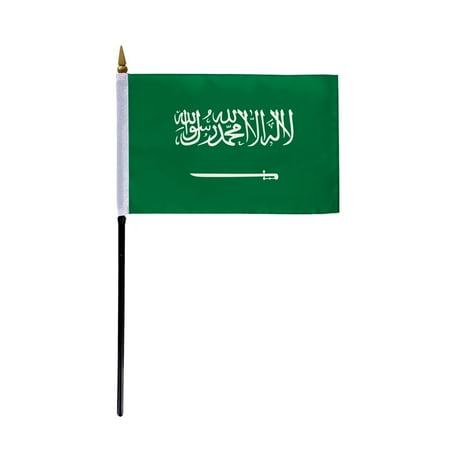 AGAS Small Saudi Arabia Flag 4x6 inch - 11 inch Plastic Pole Polyester Fabric Stitched Edges Saudi Arabian Hand Held Mini Small Stick Flags