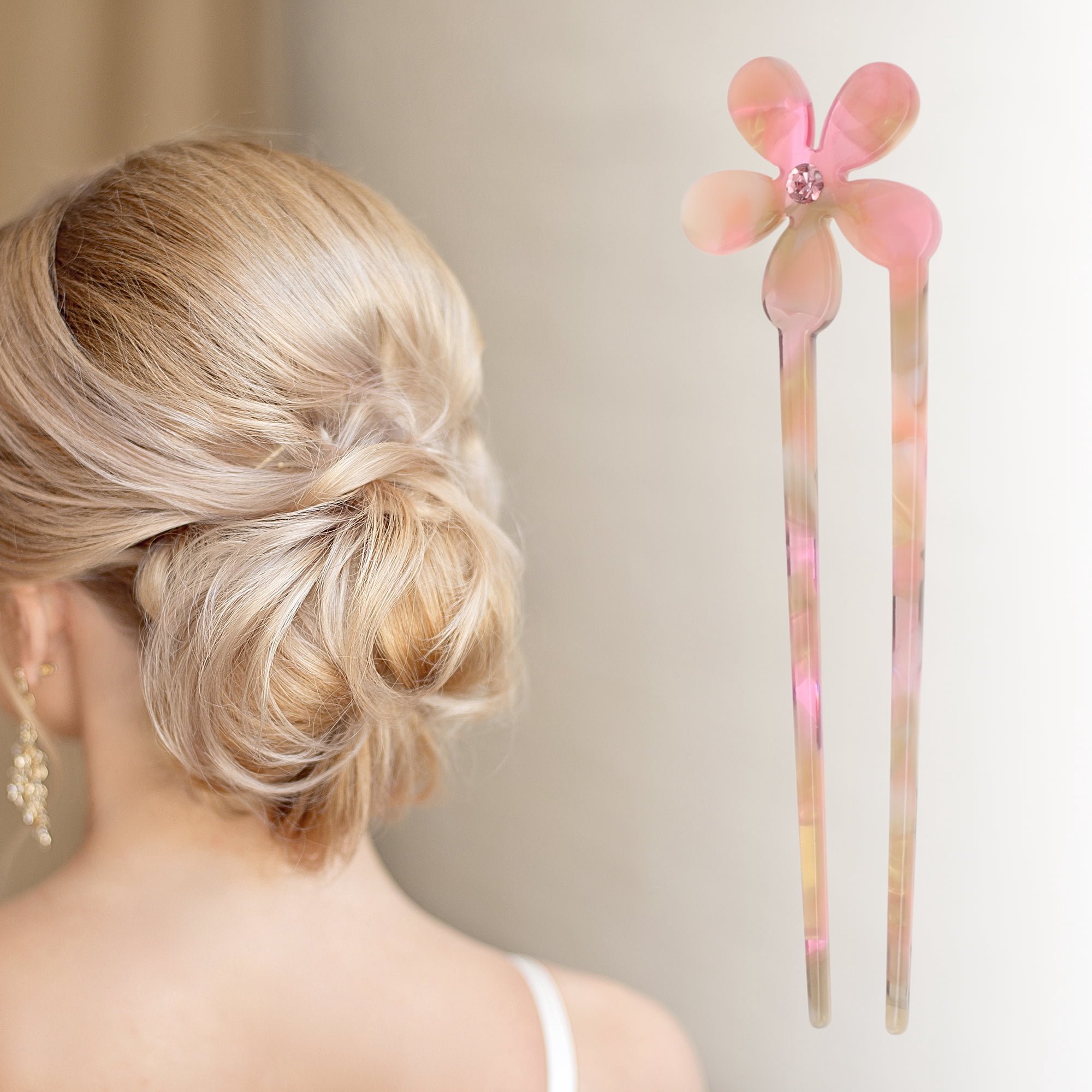 Unique Bargains Comfortable Five-petal Flower Chignon Pin for Women 1 Pc Yellow, Pink