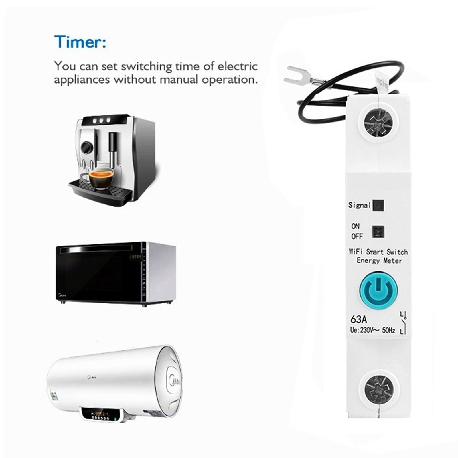 1P Single Phase Din Rail WIFI Smart Energy Meter Power Consumption KWh Meter Wattmeter With Smart Speaker Smart Energy Meter Timer ,Overload Protection