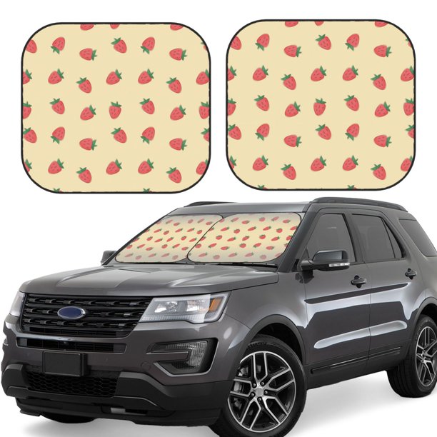 Balery Strawberries Parasol para parabrisas de coche de 2 piezas | Parasol plegable para parabrisas delantero de coche para la mayoría de sedanes-Large