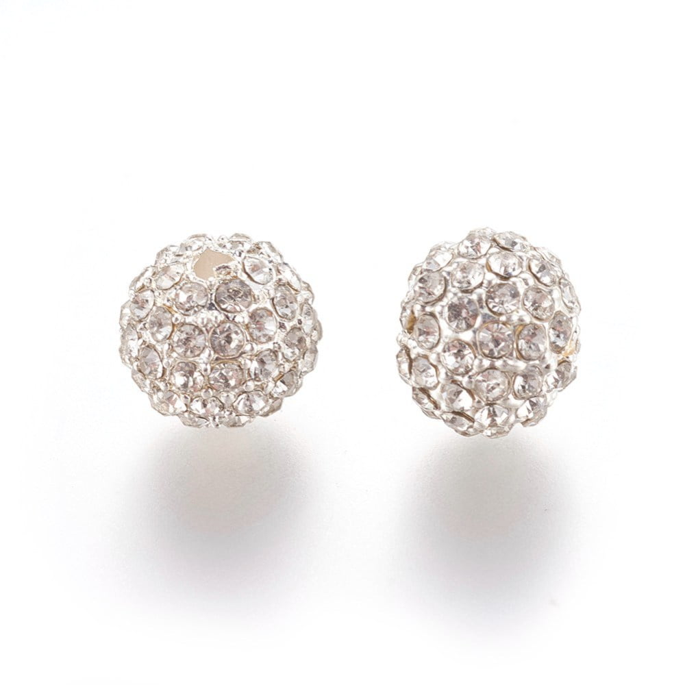 50pc Alloy Rhinestone Beads Grade A Round Silver Color Plated Crystal 10mm Hole: 2mm