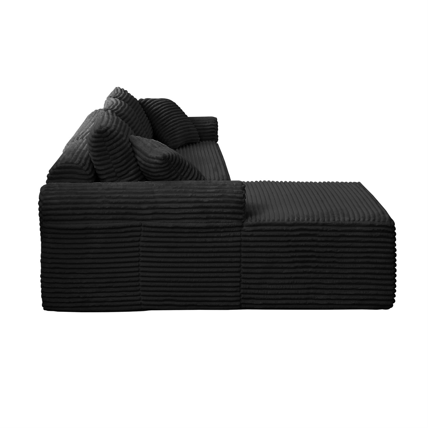 Demi Bonn 103" Cozy Corduroy Sectional Sofa with Arched Armrests, Non-Slip Base, 3 Back Cushions and 2 Throw Pillows, Full-Compression Chaise Lounge Couch Set, Black