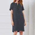 thumbnail image 4 of Plus Size Women Button Cotton Linen Long Maxi Dress Short Sleeve Pocket Dress, 4 of 5