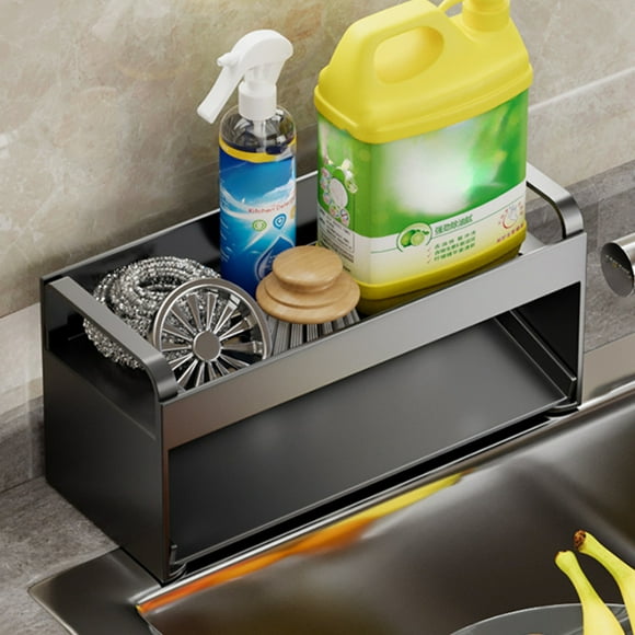 Kitchen Sink Organizer For Sponges - Installation-Free Kitchen Sink Holder, Sponge, Brush, Dishwashing Liquid, Sink Stopper, Soap Organizer, Thick Stainless Steel with Self-Draining Tray for Kitchen