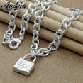thumbnail image 1 of Collar con colgante abierto con candado cuadrado de plata 925 de moda para mujer y hombre, joyería completa --- Código de producto 32509, 1 of 3